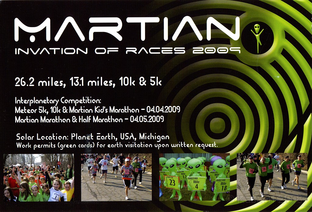 Martian Marathon 2009 01.jpg - The 2009 Martian Marathon in Dearborn MI. I ran the half marathon with a 2:05:26 time. Pace 9:35. 31 out of 58 in age group and 1053 out of 1762 overall.